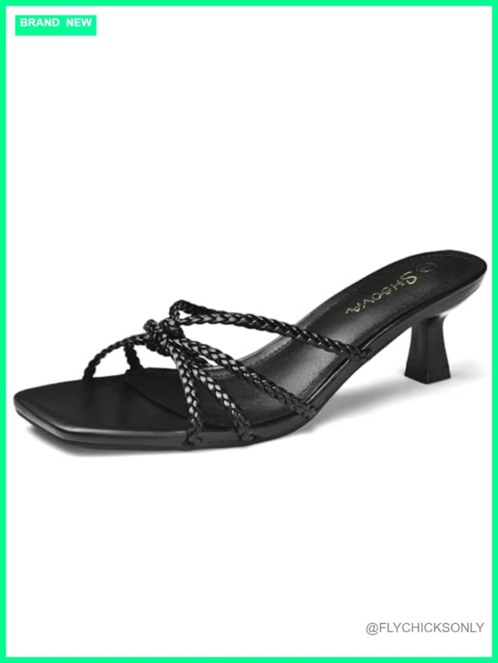 Strappy Woven Kitten Heel Sandals Open Square Toe